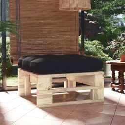  vidaXL Ogrodowy stołek z palet, impregnowane drewno sosnowe, czarna poduszka