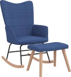  vidaXL Fotel bujany z podnóżkiem, niebieski, obity tkaniną