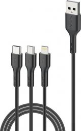 Kabel USB Foneng USB-A - USB-C + micro-B + Lightning 1.2 m Czarny (X36 3 in 1 / Black)