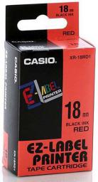  Casio Taśma XR-18RD1, czarny druk/czerwony podkład, nielaminowany, 8m, 18mm