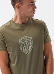 Ombre T-shirt męski z nadrukiem S1434 V-25B - oliwkowy S