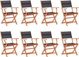  vidaXL Składane krzesła ogrodowe 8 szt. czarne, eukaliptus i textilene