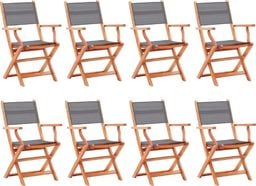  vidaXL Składane krzesła ogrodowe 8 szt. szare, eukaliptus i textilene