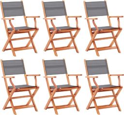  vidaXL Składane krzesła ogrodowe 6 szt. szare, eukaliptus i textilene