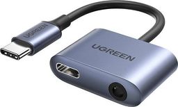 Adapter USB Ugreen CM231 USB-C - Jack 3.5mm + USB-C Szary  (UGR1093GRY)