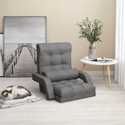  vidaXL Składane krzesło podłogowe, funkcja spania, jasnoszare, tkanina