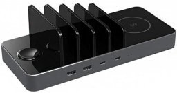 Ładowarka Prestigio Prestigio ReVolt A6, 6-in-1 charger; 2 wireless interfaces: for all gadgets that support Qi wireless charging standard 5W/7.5W/10W and for Apple Watch 2.5W, 2*Type-C 18W(PD); 2*USB: 18W(QC3.0), black+space grey color.
