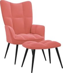  vidaXL Fotel z podnóżkiem, różowy, obity aksamitem