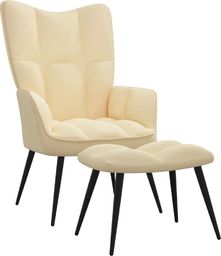  vidaXL Fotel z podnóżkiem, kremowy, tapicerowany aksamitem