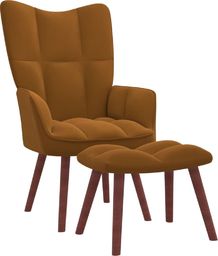  vidaXL Fotel z podnóżkiem, brązowy, obity aksamitem
