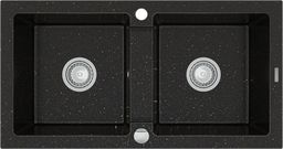 Zlewozmywak Mexen Mario  granitowy 2-komorowy 820 x 436 mm, czarny/złoty metalik - 6504822000-75