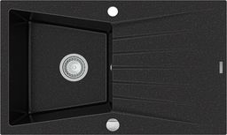 Zlewozmywak Mexen Cesar  granitowy 1-komorowy z ociekaczem 775 x 470 mm, czarny/srebrny metalik - 6514771010-73