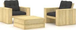  vidaXL 3-cz. zestaw wypoczynkowy do ogrodu, z poduszkami, drewniany