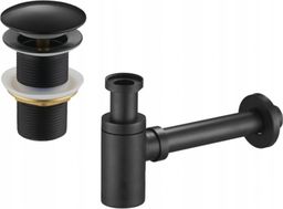 Syfon Mexen półsyfon umywalkowy okrągły z korkiem klik-klak, bez przelewu, czarny - 7991050-70