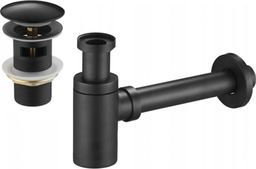 Syfon Mexen Mexen półsyfon umywalkowy okrągły z korkiem klik-klak, z przelewem, czarny - 7992050-70