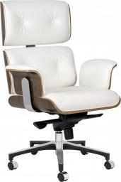 Krzesło biurowe King Home Lounge Business biały, sklejka orzech, włoska skóra naturalna, stal polerowana