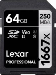 Karta Lexar Professional 1667x SDXC 64 GB Class 10 UHS-II/U3 V60 (LSD64GCB1667)