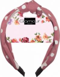  Glamour GLAMOUR_Opaska do włosów z węzłem Różowa w Kropki