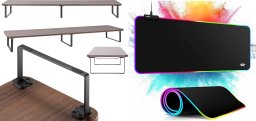 Mozos Mozos DUAL RISER P podstawka półka pod dwa monitory + PODŚWIETLANA PODKŁADKA 80x30CM