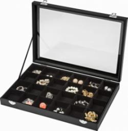  Tectake Pudełko szkatułka na biżuterię z 24 przegródkami - czarny