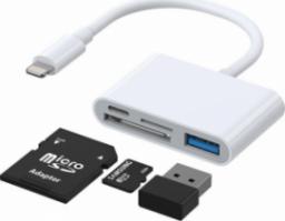 Czytnik Joyroom HUB czytnik kart adapter do iPhone OTG Lightning - USB czytnik kart SD TF biały