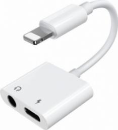 Adapter USB Joyroom Lightning - Jack 3.5mm + Lightning Biały  (6956116718978)