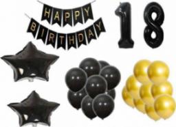  Aptel ZESTAW BALONÓW URODZINOWYCH 18 LAT BANER balony 25szt czarne złote AG624E