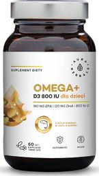  Aura Herbals Omegai dla dzieci kapsułki twistoff Kwasy Omega 3 180 EPA 120 DHA i Witamina D3 800 IU 60 kapsu