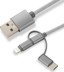 Kabel USB CoreParts USB-A - USB-C + microUSB + Lightning 1 m Szary (MOBX-ACC-003)