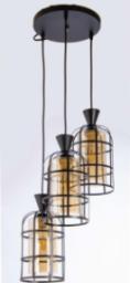 Lampa wisząca VEN Loftowa LAMPA wisząca W-5007/3 BK metalowa OPRAWA industrialna ZWIS druciany czarny miodowy
