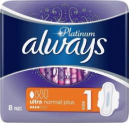 Always Always, Platinum Ultra Normal, Podpaski ze skrzydełkami, 8 sztuk (HIT)