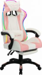 Fotel vidaXL z LED RGB biało-różowy z podnóżkiem