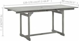 vidaXL Ogrodowy stół jadalniany, (120-170)x80x75 cm, drewno akacjowe 8