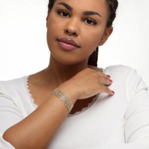 Rosanto Złota szeroka bransoletka z cyrkoniami 19 cm 585 14k 2