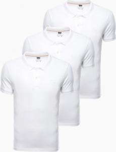 Ombre Zestaw koszulek bawełnianych polo - białe 3-pak Z28 V9 L 1