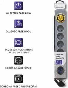 Listwa zasilająca Qoltec 6 gniazd 5 m szara (50199) 5