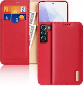 Dux Ducis Dux Ducis Hivo skórzane etui z klapką pokrowiec ze skóry naturalnej portfel na karty i dokumenty Samsung Galaxy S22+ (S22 Plus) czerwony 1