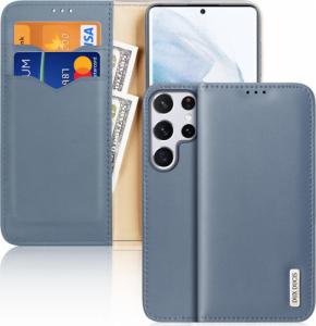 Dux Ducis Dux Ducis Hivo skórzane etui z klapką pokrowiec ze skóry naturalnej portfel na karty i dokumenty Samsung Galaxy S22 Ultra niebieski 1