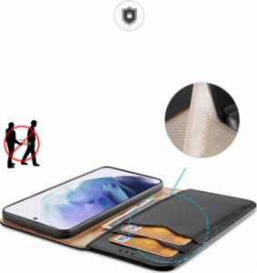 Dux Ducis Dux Ducis Hivo skórzane etui z klapką pokrowiec ze skóry naturalnej portfel na karty i dokumenty Samsung Galaxy S22+ (S22 Plus) czarny 22