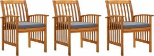vidaXL vidaXL Krzesła ogrodowe z poduszkami, 3 szt., lite drewno akacjowe 1
