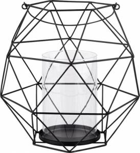 Lumarko Świecznik Metalowy Geometryczny Z Uchwytem I Szklanym Wkładem 22x22x22 Cm Czarny! 1