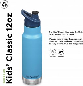 Klean Kanteen Kid Kanteen Classic Narrow VI (Sport Cap), 355ml, Hawaian Ocean 2