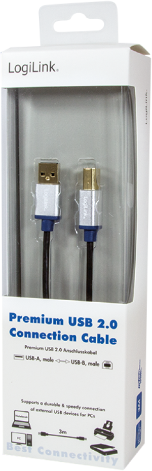 Kabel USB LogiLink USB-B 3m Czarny (BUAB230) 3