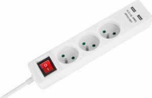 Listwa zasilająca Rebel Przedłużacz sieciowy Rebel 3 gniazda + 2 gniazda USB z wyłącznikiem - 1.5m 2