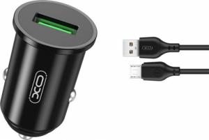 Ładowarka XO Ładowarka samochodowa XO TZ12 USB QC 3.0 18W czarna + kabel micro USB 1