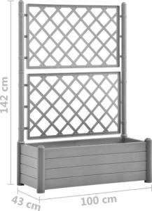 vidaXL Skrzynia na rośliny z trejażem, 100x43x142 cm, PP, szara 6