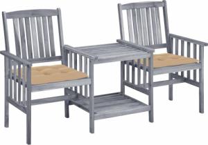 vidaXL Krzesła ogrodowe ze stolikiem i poduszkami, drewno akacjowe 1