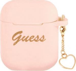 Guess Etui ładujące Silicone Charm Heart Collection do AirPods różowe 1