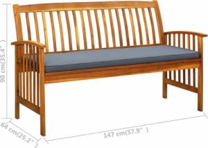 vidaXL vidaXL Ławka ogrodowa z poduszką, 147 cm, lite drewno akacjowe 8