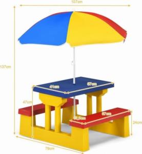 Costway Zestaw ogrodowy dla dzieci stolik ławki parasol 3
